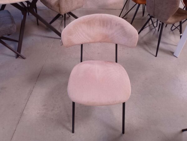 CHAISE ZAK VELOURS CÔTELÉ BLANC / BEIGE - STRUCTURE METAL NOIR