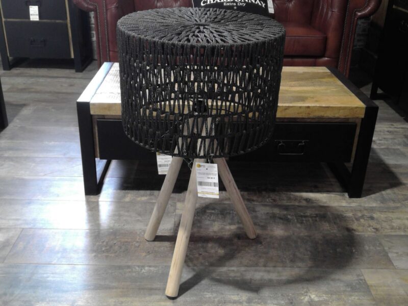 LAMPE A POSER PIED BOIS ABAT JOUR CORDE NOIR H.78CM DESTOCK EXPO