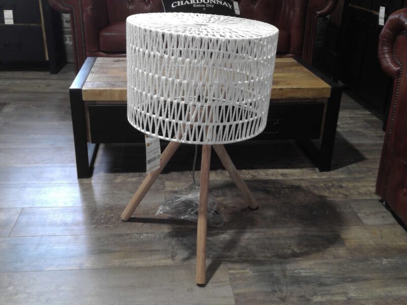 LAMPE A POSER PIED BOIS ABAT JOUR CORDE BLANC H.78CM DESTOCKAGE