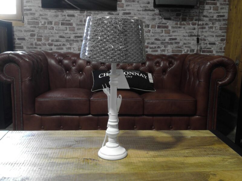 LAMPE PIED BLANC ABAT JOUR GRIS DIAM.25CM - DESTOCKAGE