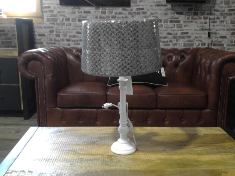 LAMPE PIED BLANC ABAT JOUR GRIS DIAM.35CM - DESTOCKAGE