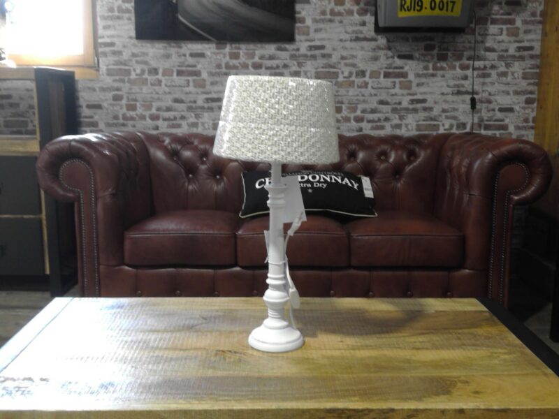 LAMPE PIED BLANC ABAT JOUR CREME DIAM.25CM - DESTOCKAGE