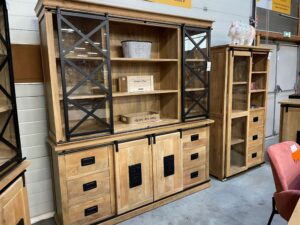 BUFFET – BIBLIOTHEQUE MANGUIER MASSIF ET MÉTAL STYLE LOCO ANNEXE MEUBLE & DECO