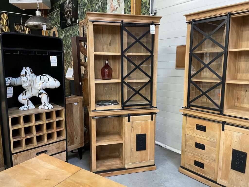 BUFFET 2 CORPS MANGUIER MASSIF + MÉTAL NOIR L.90CM - MODELE EXPO