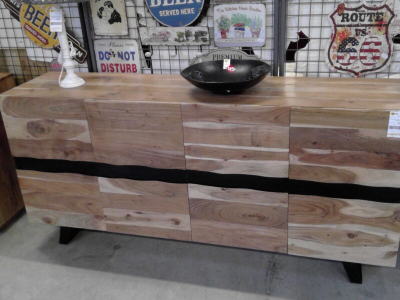 BAHUT 4 PORTES ACACIA MASSIF BANDE NOIRE