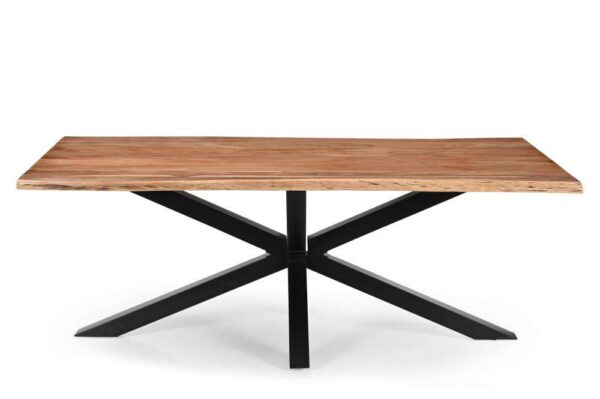 TABLE DE SALLE À MANGER ACACIA MASSIF 200CM – PIED ARAIGNÉE MÉTAL NOIR ANNEXE MEUBLE & DECO