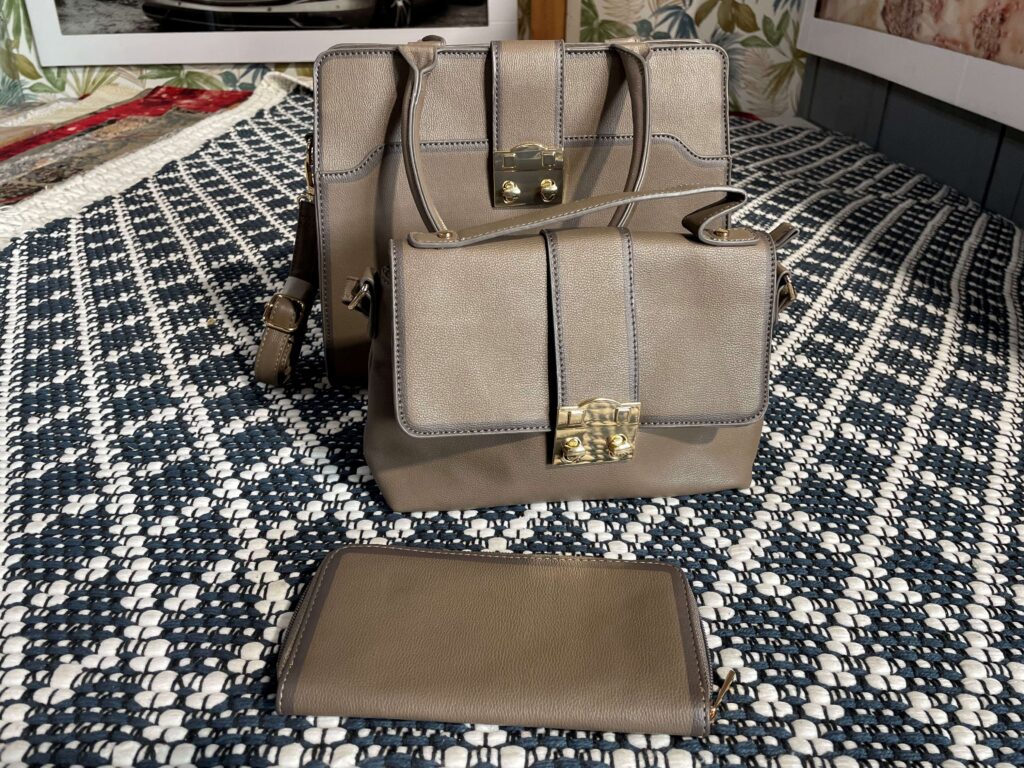 ENSEMBLE SAC À MAIN AVEC SAC BANDOULIÈRE + PORTE FEUILLE BRUN