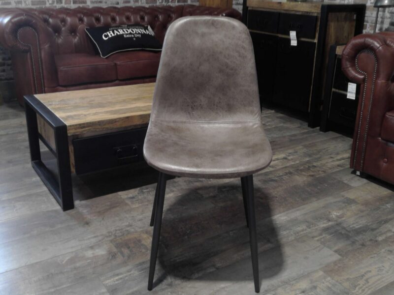 CHAISE EMILIO MICROFIBRE COLORIS TAUPE PIEDS MÉTAL