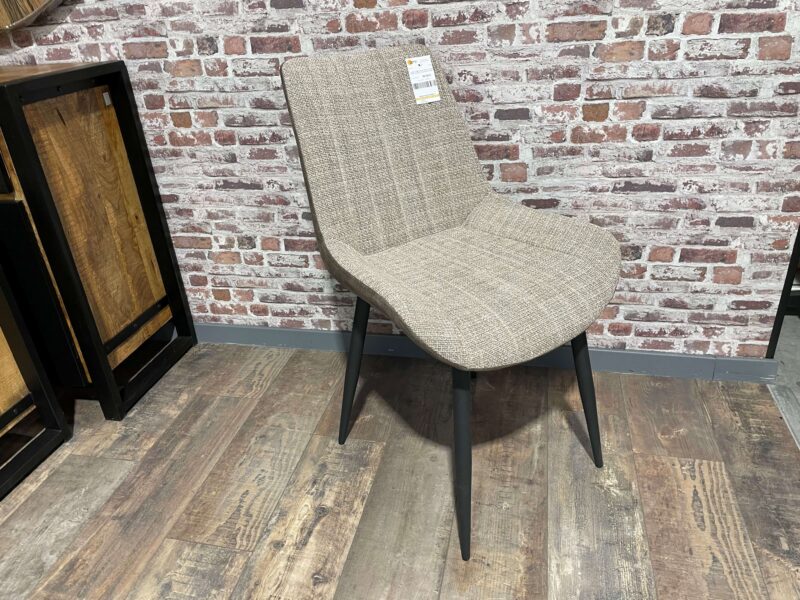 CHAISE CARMEL MICROFIBRE + TISSU CHINÉ BEIGE /MARRON PIEDS MÉTAL NOIR