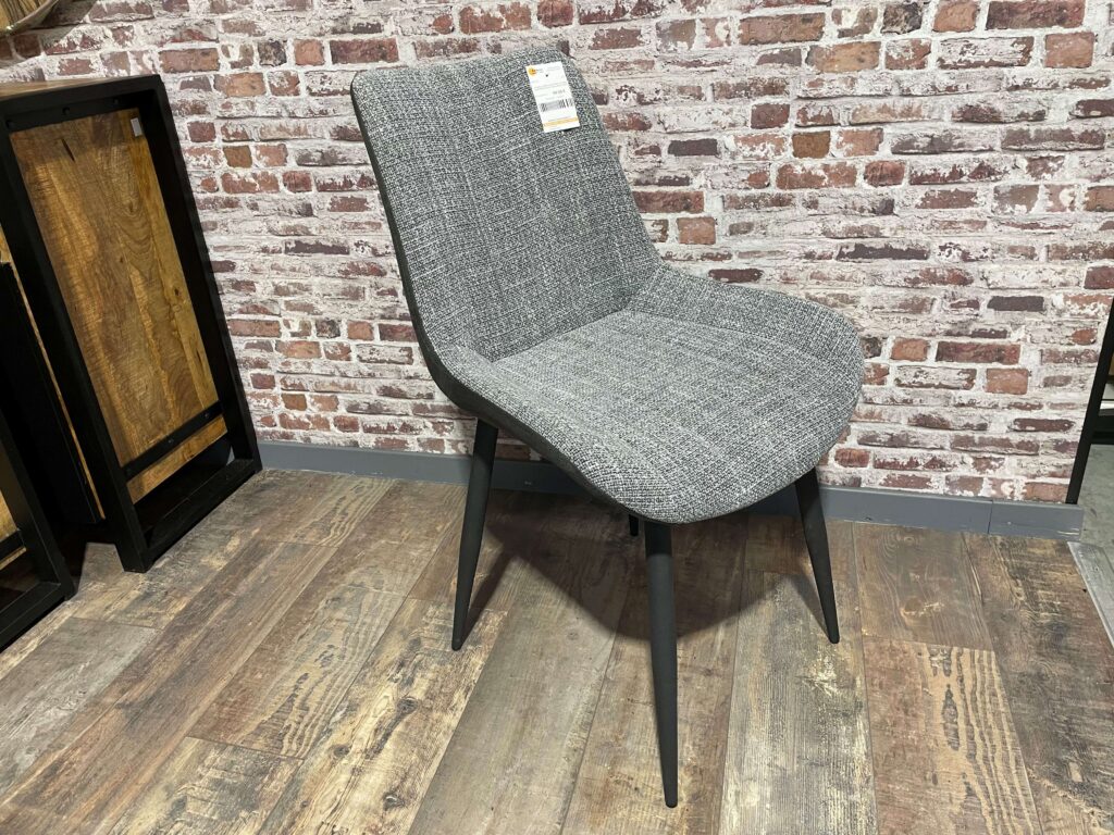 CHAISE CARMEL MICROFIBRE + TISSU CHINÉ GRIS/GRIS F. PIEDS MÉTAL NOIR