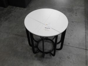 TABLE BASSE RONDE DESSUS MARBRE – PIED METAL NOIR AJOURÉ – DESTOCK ANNEXE MEUBLE & DECO