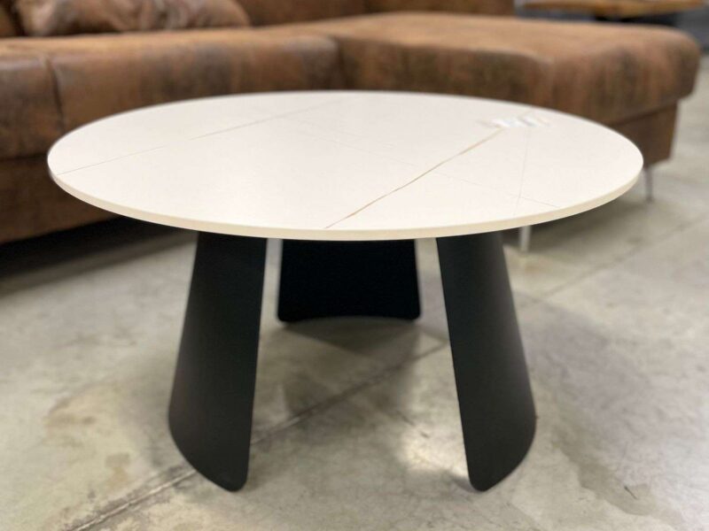 TABLE BASSE PIED METAL NOIR - PLATEAU MARBRE DIAM. 80CM - DESTOCK EXPO