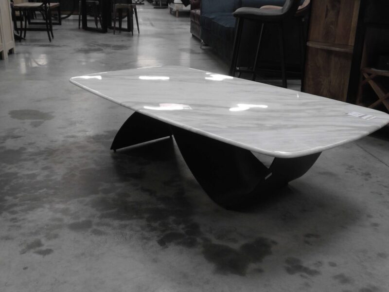 TABLE BASSE PLATEAU MARBRE PIED METAL VAGUE