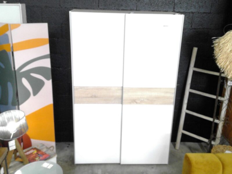 ARMOIRE 2 PORTES COULISSANTES BLANCHE BANDE SONOMA L.125CM