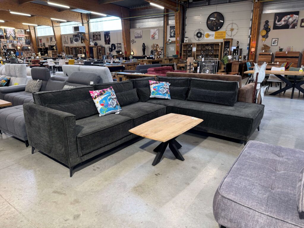 CANAPÉ FLUFFY ANGLE DROIT EN VELOURS CÔTELÉ BARVE ME 05 - GRIS FONCÉ