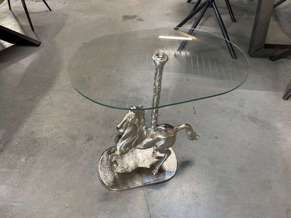 TABLE D’APPOINT DESSUS VERRE – CHEVAL MÉTAL – DESTOCKAGE ANNEXE MEUBLE & DECO