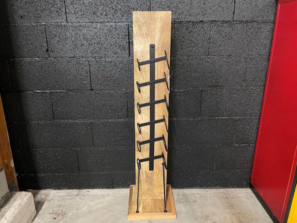 PORTE BOUTEILLE EN BOIS CLAIR ET MÉTAL - RANGEMENT 6 BOUTEILLES