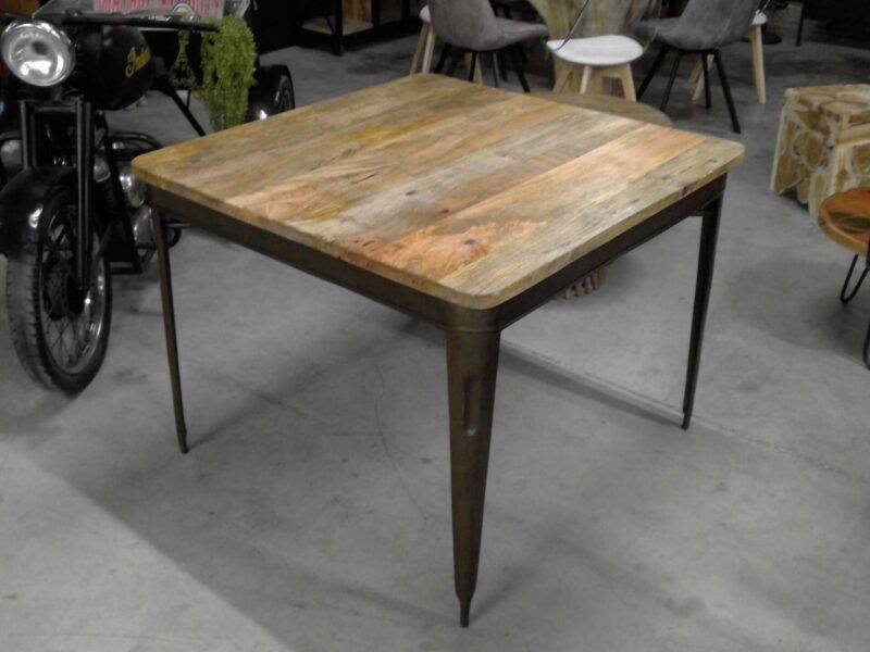 TABLE CARRÉE DESSUS MANGUIER - PIEDS MÉTAL - DESTOCKAGE