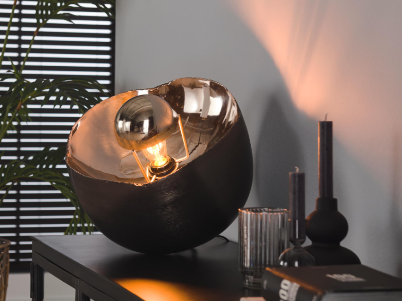 LAMPE À POSER PM DIAM.28CM MIROIR ET NOIR - DESTOCKAGE