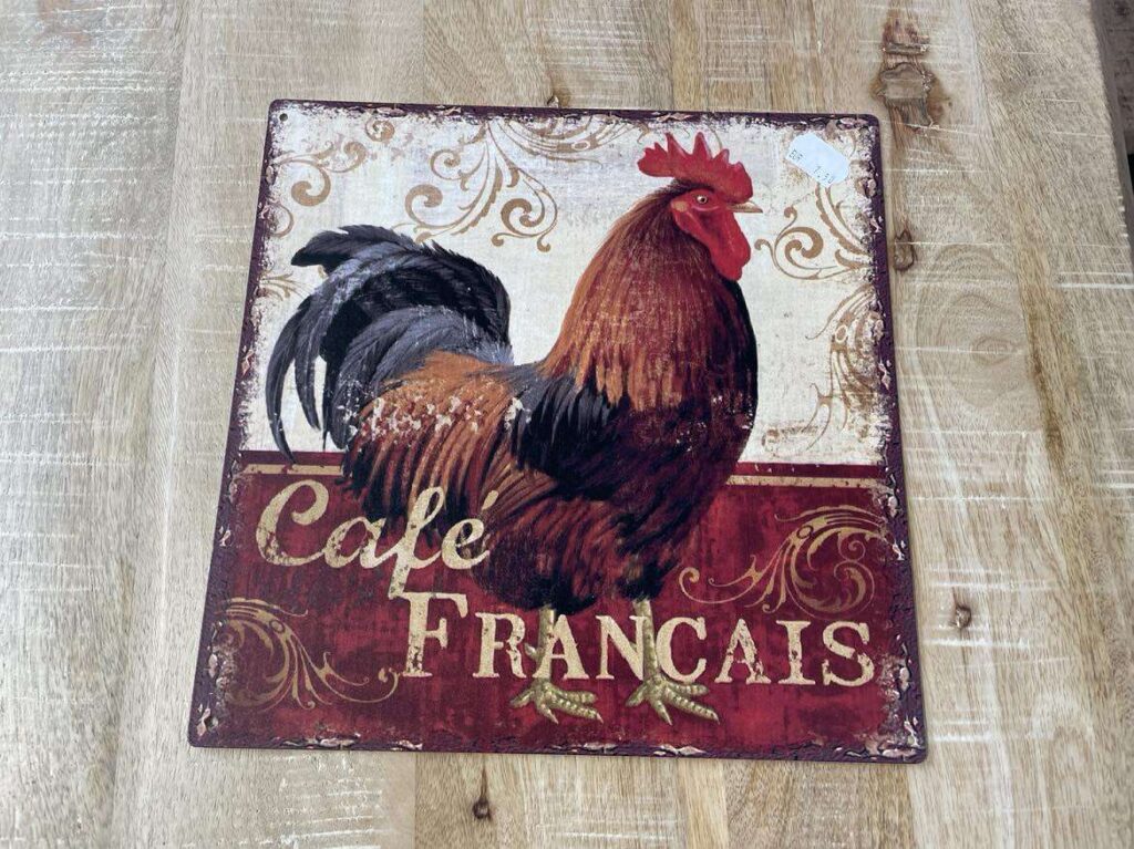 PLAQUE MÉTAL CARRÉE COQ CAFÉ FRANÇAIS