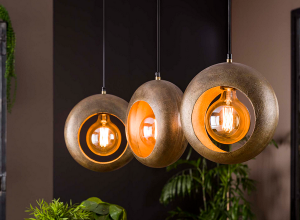 SUSPENSION 3 LAMPES ALU FINITION BRONZE ANTIQUE ANNEXE MEUBLE & DECO