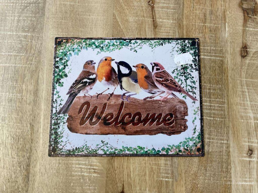 PLAQUE METAL 25X20CM OISEAUX WELCOME
