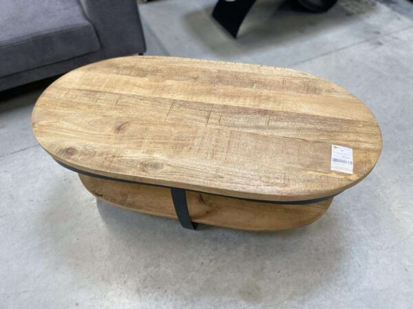 TABLE BASSE OVALE DOUBLE PLATEAU MANGUIER ET MÉTAL – Image 3