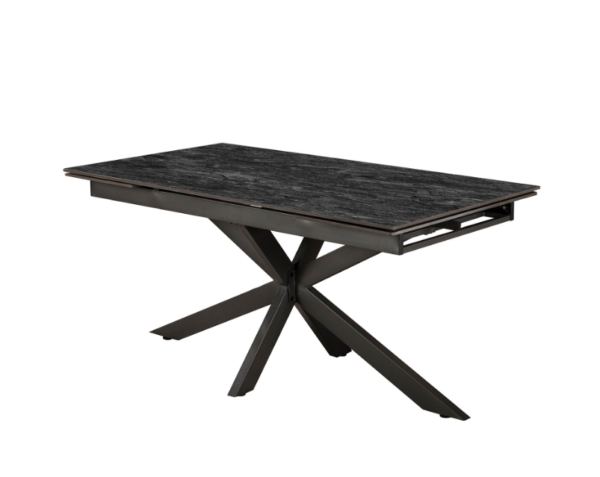 TABLE CÉRAM. 160CM + 2 ALL. DE 40CM NOIR MARBRÉ PIED CENTRAL DESTOCK ANNEXE MEUBLE & DECO