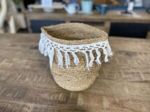 PANIERE JUTE AVEC TRESSAGE BLANC H.25CM ANNEXE MEUBLE & DECO