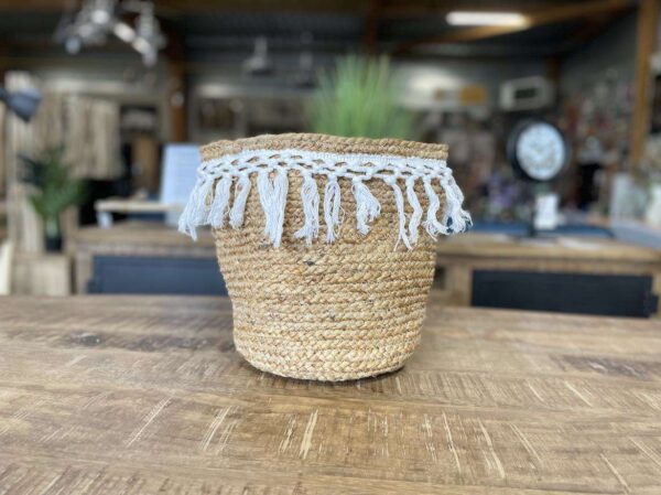 PANIERE JUTE AVEC TRESSAGE BLANC H.25CM ANNEXE MEUBLE & DECO