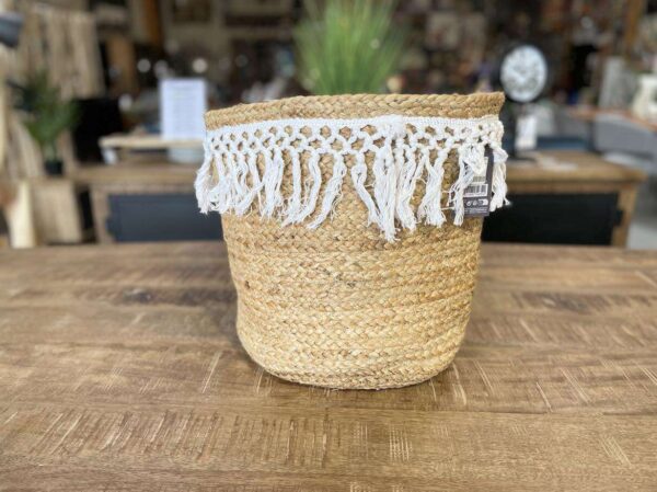 PANIERE JUTE AVEC TRESSAGE BLANC H.30CM ANNEXE MEUBLE & DECO