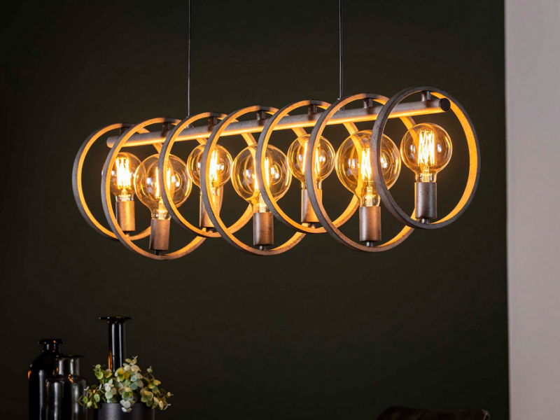 SUSPENSION 7 CERCLES MÉTAL COLORIS ARGENTÉ ANCIEN