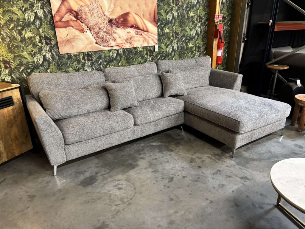 CANAPÉ ANGLE  DROIT ISLA TISSU CHINÉ GRIS MOYEN (LEGACY 17)
