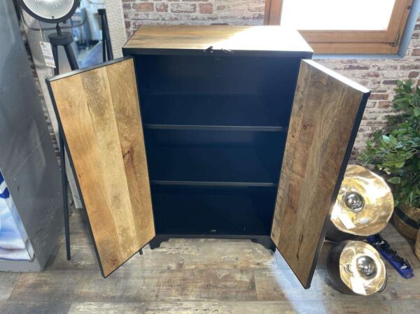 MEUBLE D'APPOINT 2 PORTES MÉTAL NOIR ET BOIS - DESTOCKAGE – Image 3