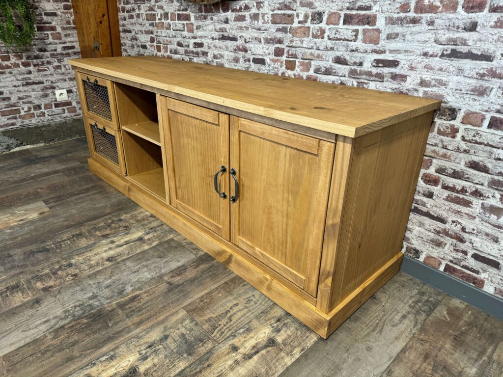 MEUBLE TV FELICIA PIN MASSIF + PANNEAU DE FIBRE - DESTOCK