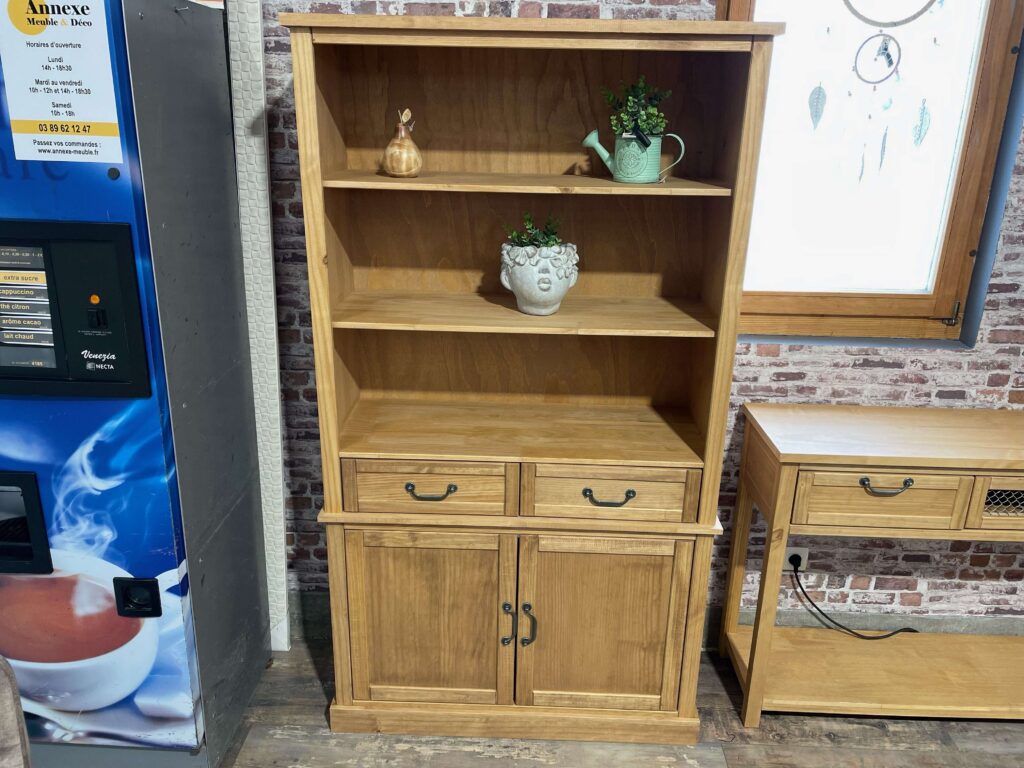 BIBLIOTHÈQUE FELICIA PIN MASSIF + PANNEAU DE FIBRE - DESTOCK