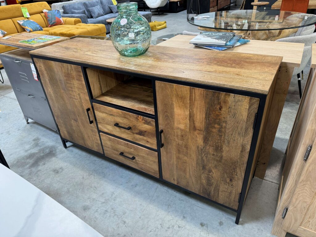 BAHUT MANGUIER ET MÉTAL 2 PORTES + 2 TIROIRS + 1 NICHE