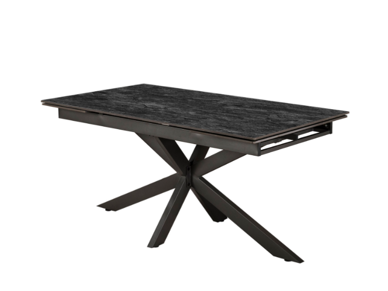 TABLE CÉRAM. 180CM + 2 ALL. DE 40CM NOIR MARBRÉ PIED CENTRAL DESTOCK