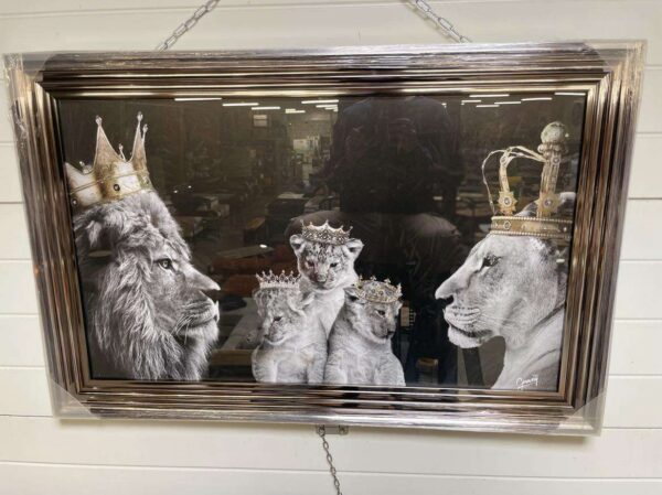 IMAGE SOUS VERRE LIQUID ART FAMILLE LIONS 76X116CM  -DESTOCKAGE ANNEXE MEUBLE & DECO