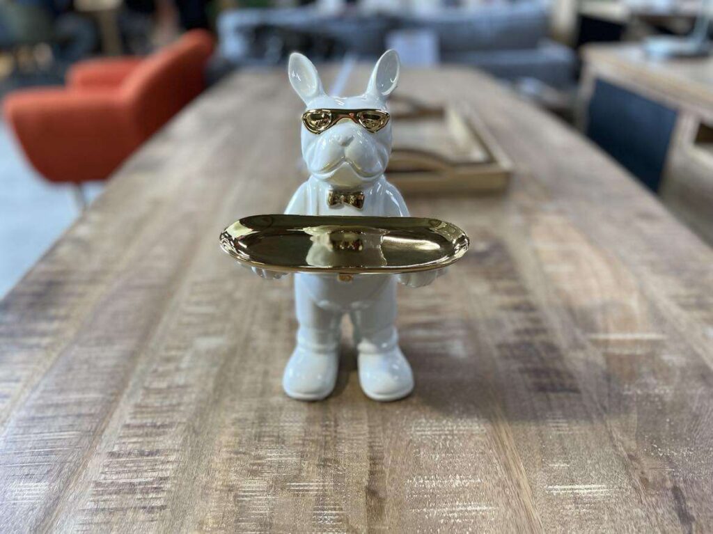 DÉCORATION BOULEDOGUE VIDE POCHE CÉRAMIQUE H.31CM BLANC