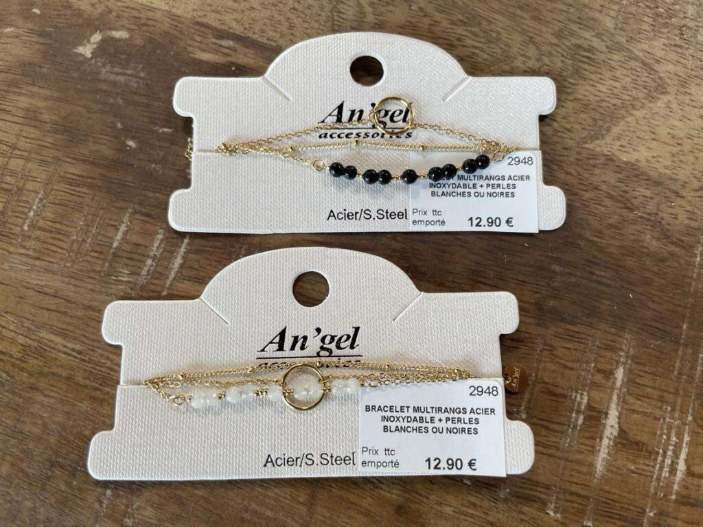 BRACELET MULTIRANGS ACIER INOXYDABLE + PERLES BLANCHES OU NOIRES