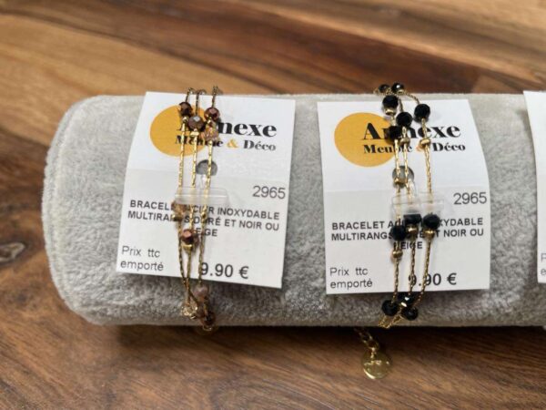 BRACELET ACIER INOXYDABLE MULTIRANGS DORÉ ET NOIR OU BEIGE ANNEXE MEUBLE & DECO