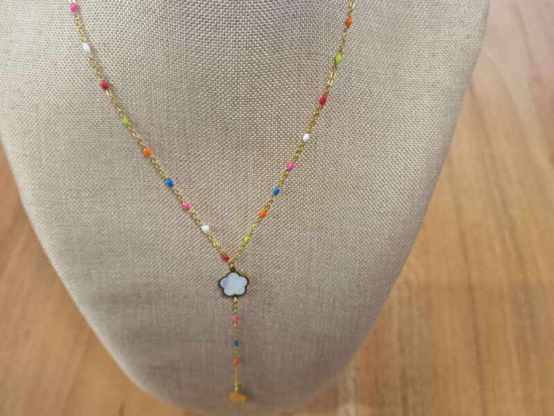 COLLIER ACIER INOXYDABLE FLEURS - MULTICOLORE