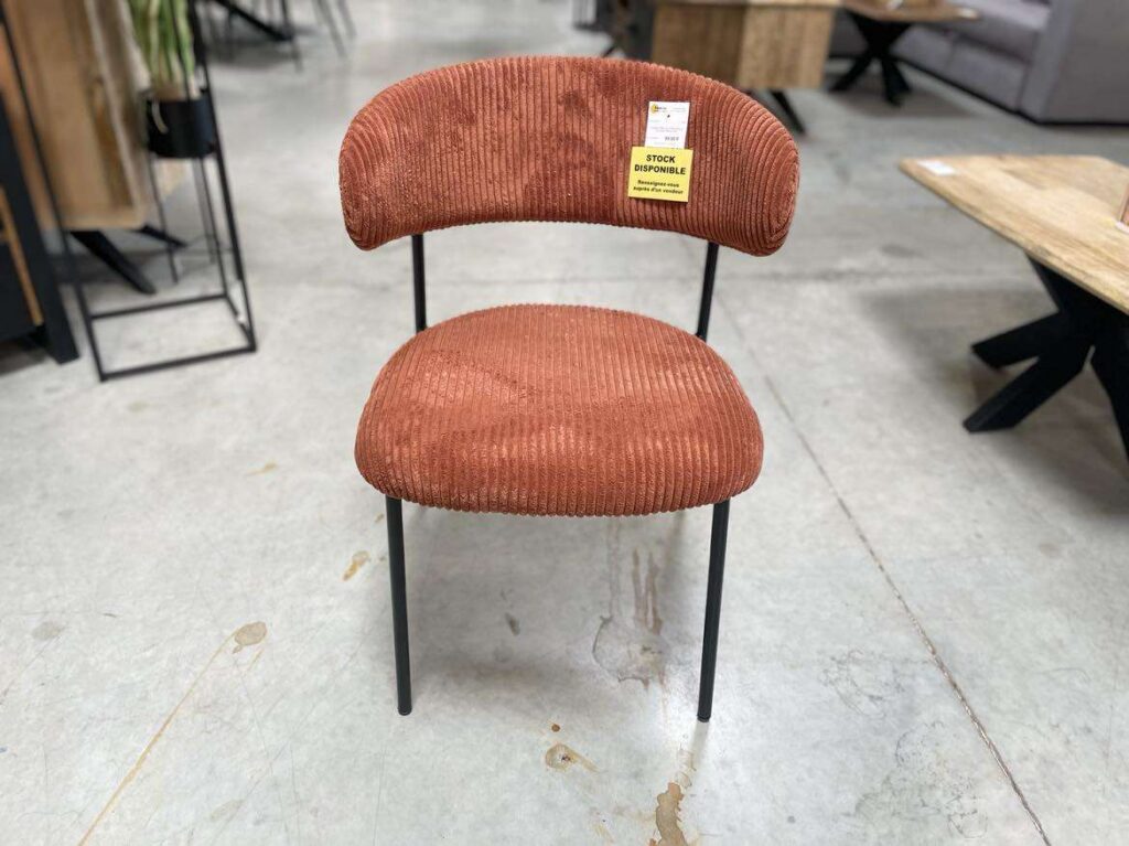 CHAISE OPÉRA VELOURS CÔTELÉ COLORIS TERRACOTA