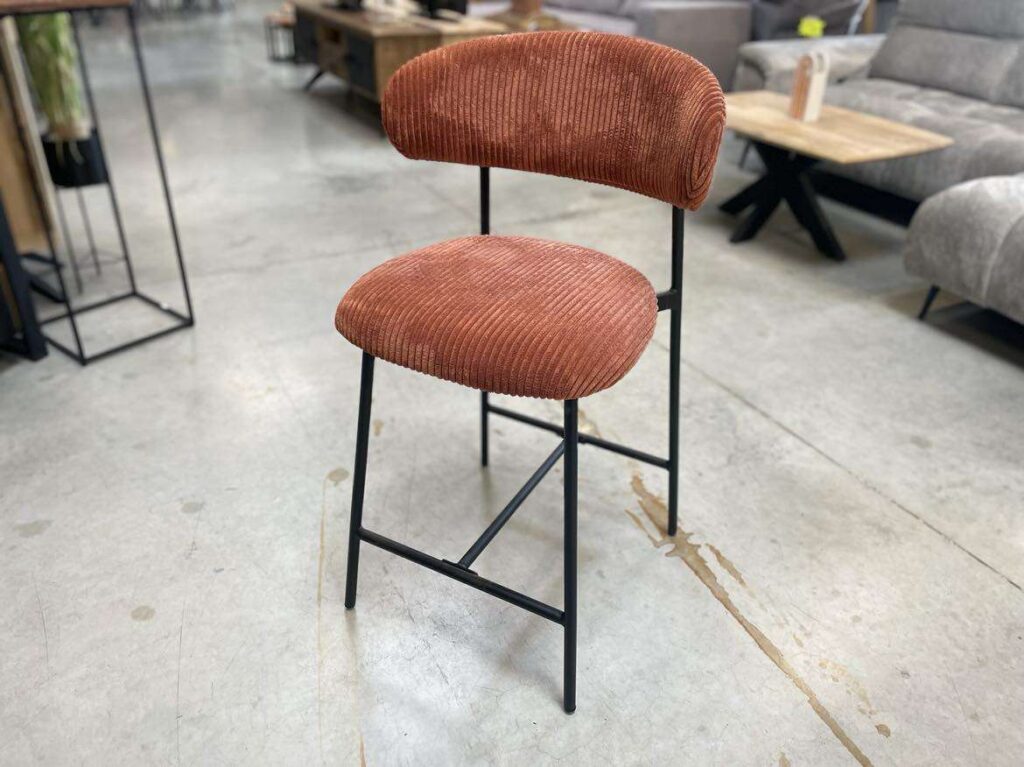 TABOURET DE BAR DRACO - H. ASSISE 65CM - VELOURS CÔTELÉ TERRACOTA