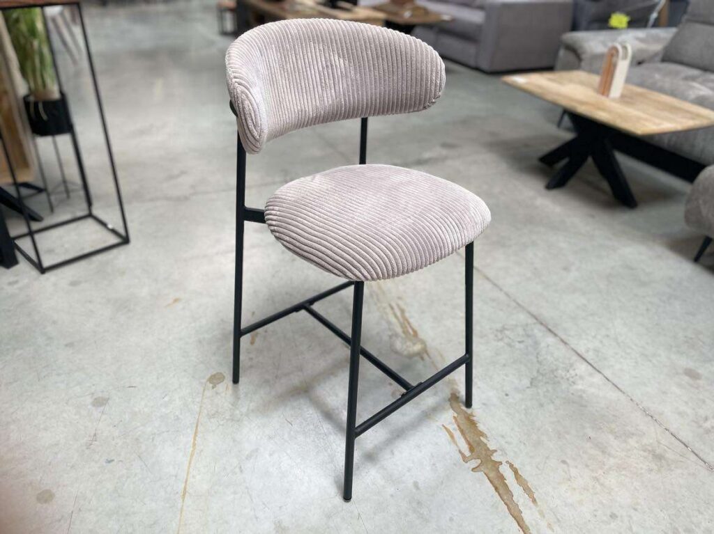 TABOURET DE BAR DRACO - H. ASSISE 65CM - VELOURS CÔTELÉ GRIS