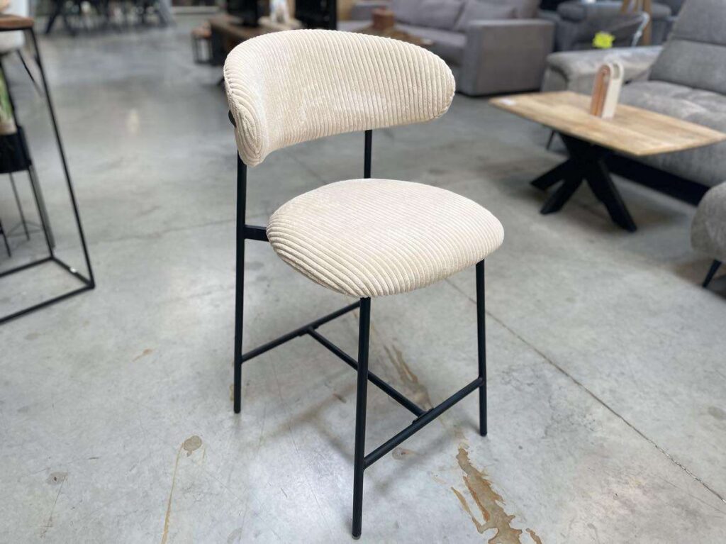 TABOURET DE BAR DRACO - H. ASSISE 65CM - VELOURS CÔTELÉ BEIGE