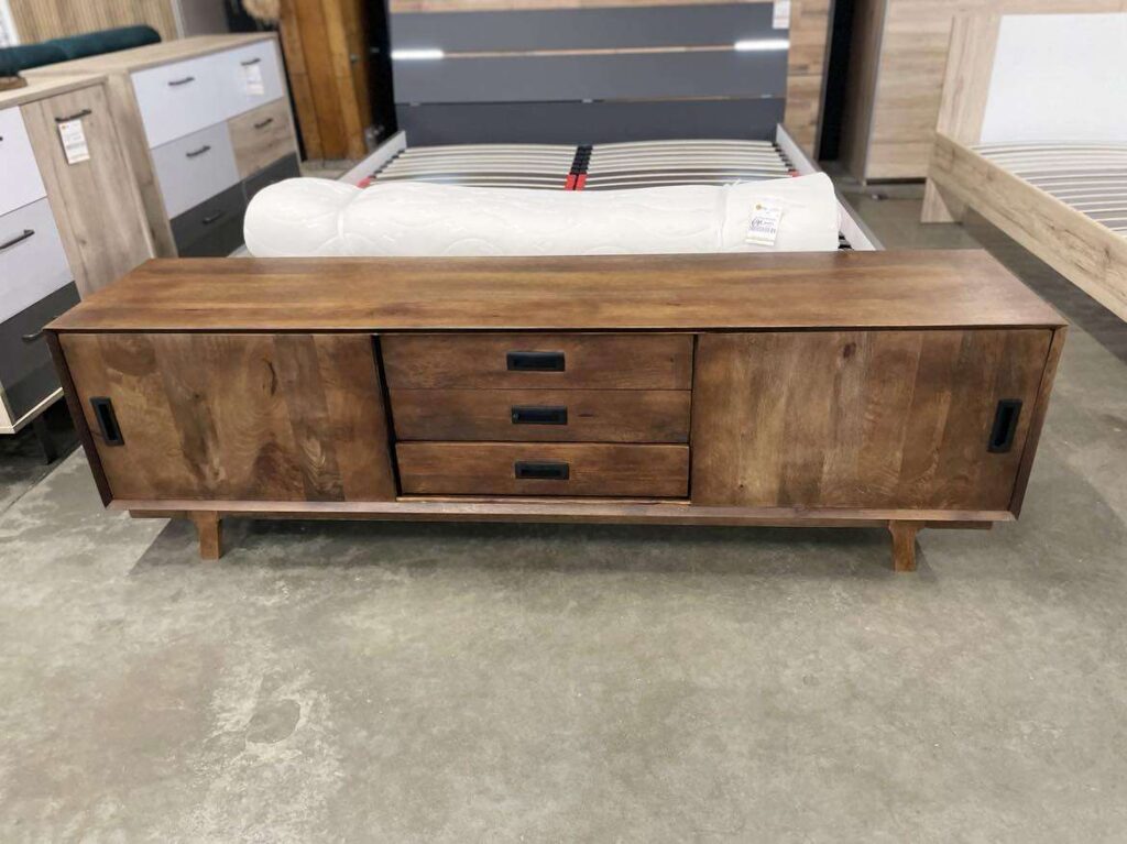 MEUBLE TV HARMAN 3 TIROIRS - 2 PORTES MANGUIER MASSIF