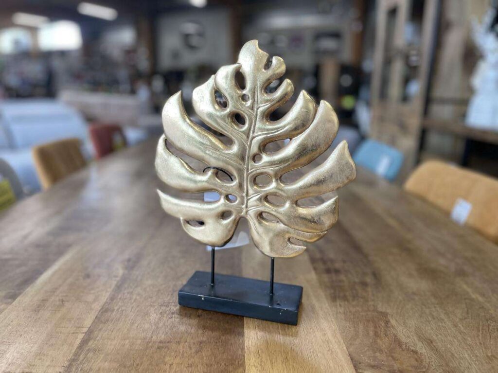 DÉCORATION SUR PIED FEUILLE DORÉE H.34CM - DESTOCKAGE