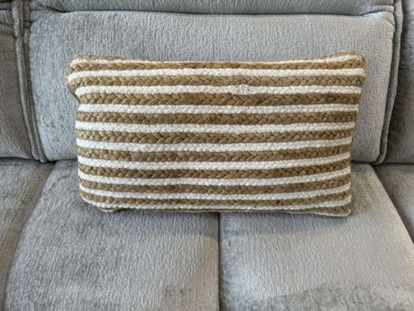 COUSSIN JUTE COTON MARINIÈRE BLANC/BEIGE 50X30CM ANNEXE MEUBLE & DECO